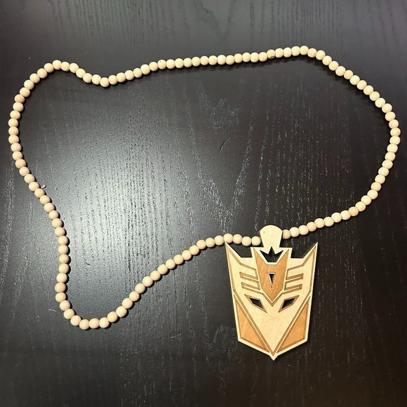 GoodWood NYC Transformers Decepticon Necklace Wooden Pendant Wooden Beaded - Picture 1 of 4